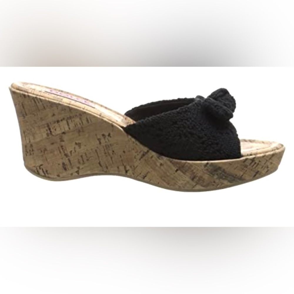 Dolce by Mojo Moxy “The Piper” Wedge Sandals Black and Cork 8.5 - Picture 1 of 8